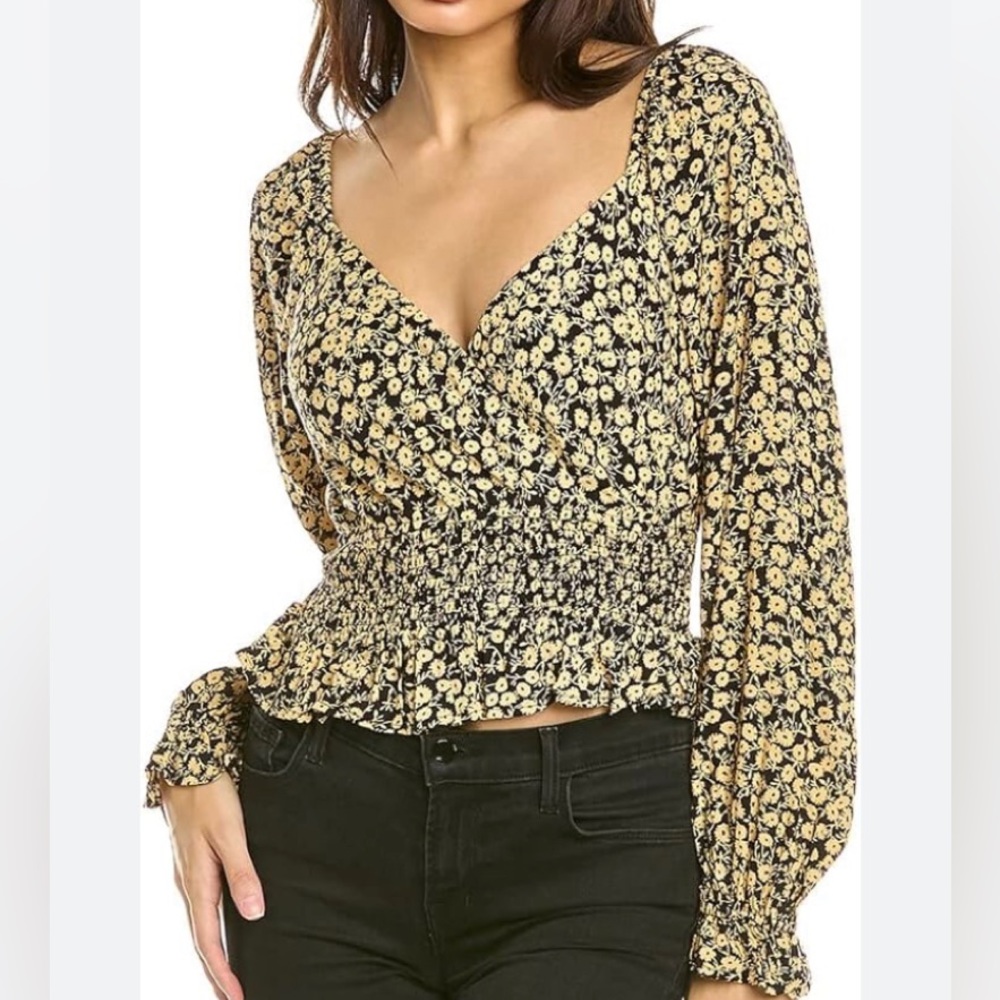 Lost + Wander Pick Me Golden Top Floral Smocked Waist
